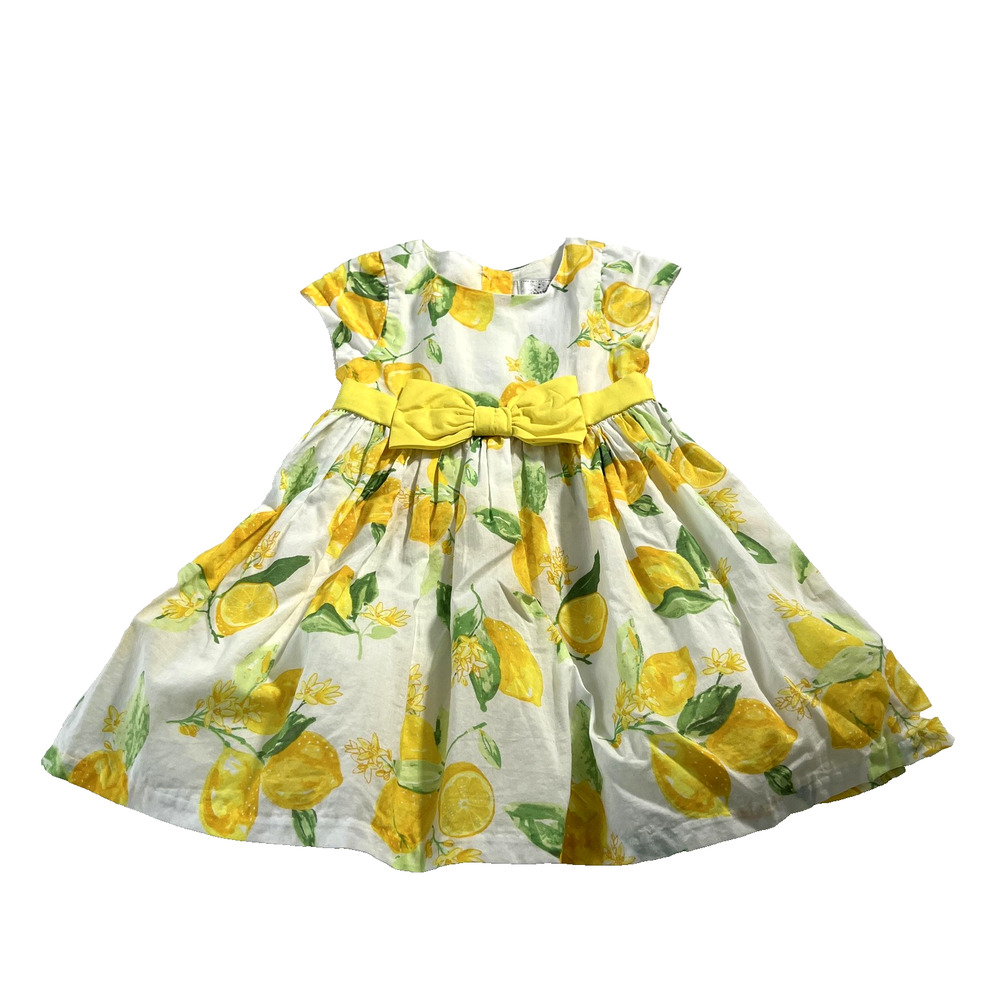 Gymboree Dressed Up Dress Girls 18-24M Yellow Lemon Print Bow Party Easter